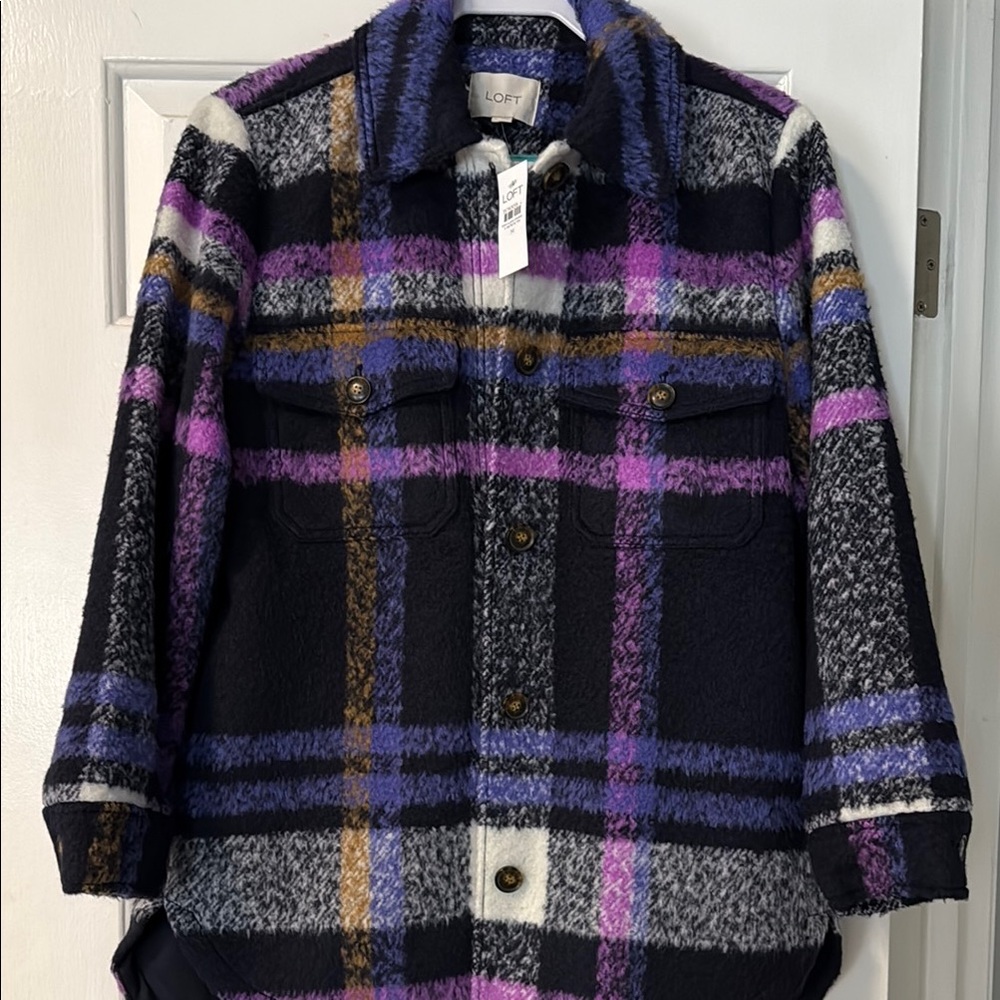 LOFT wonens Plaid Jacket - Purple and Black